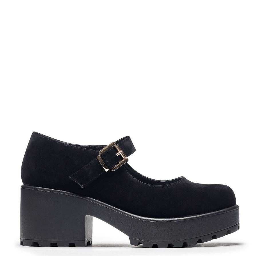 Clearance Black Chunky Platform Mary Jane Shoes Suede Mary Janes