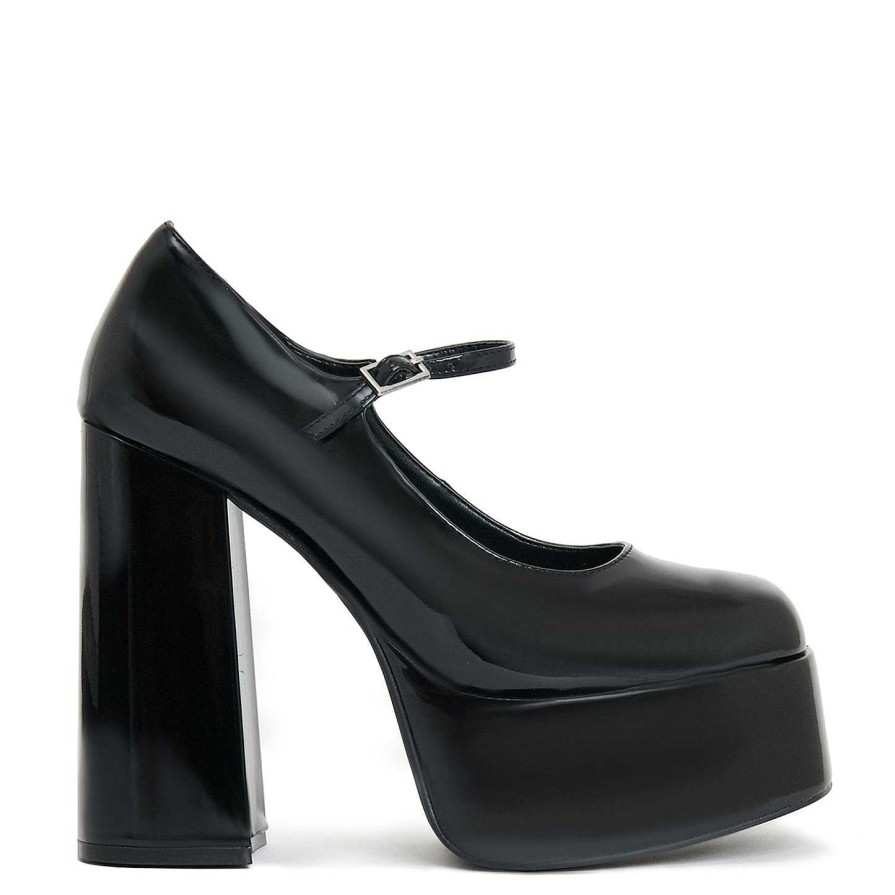 Online Darkbloom Black Patent Platform Heels The Heeled Boot