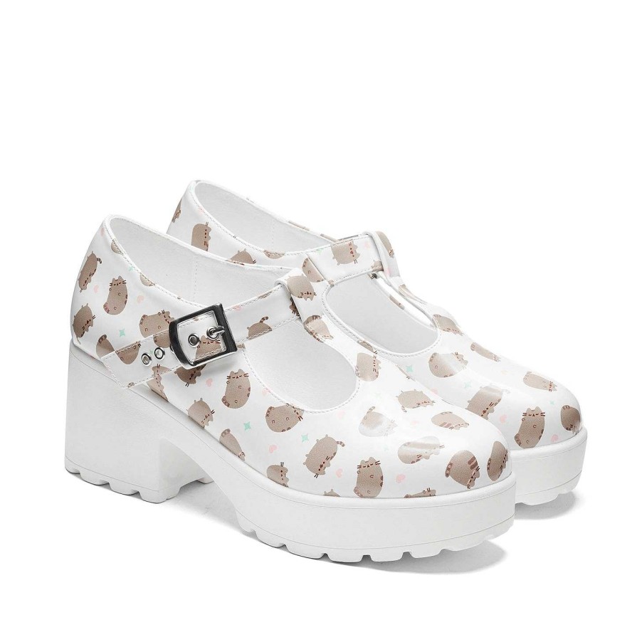 Clearance Sai White Mary Janes 'Pusheen Edition' Printed Mary Janes