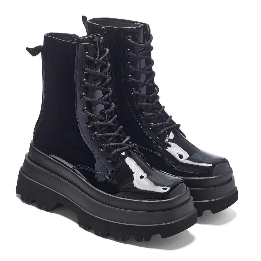 Best Deathwatch Trident Patent Platform Boots Chunky Boots