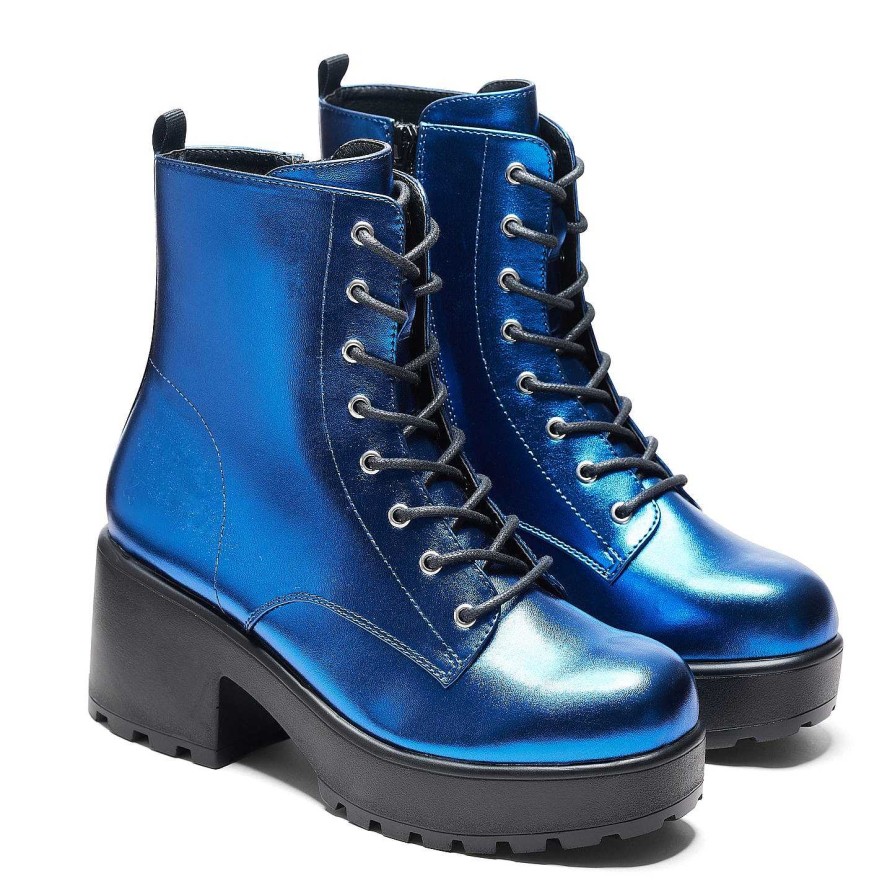 Clearance Cobalt Haze Military Platform Boots | Women'S Boots | Koi Footwear Chunky Boots