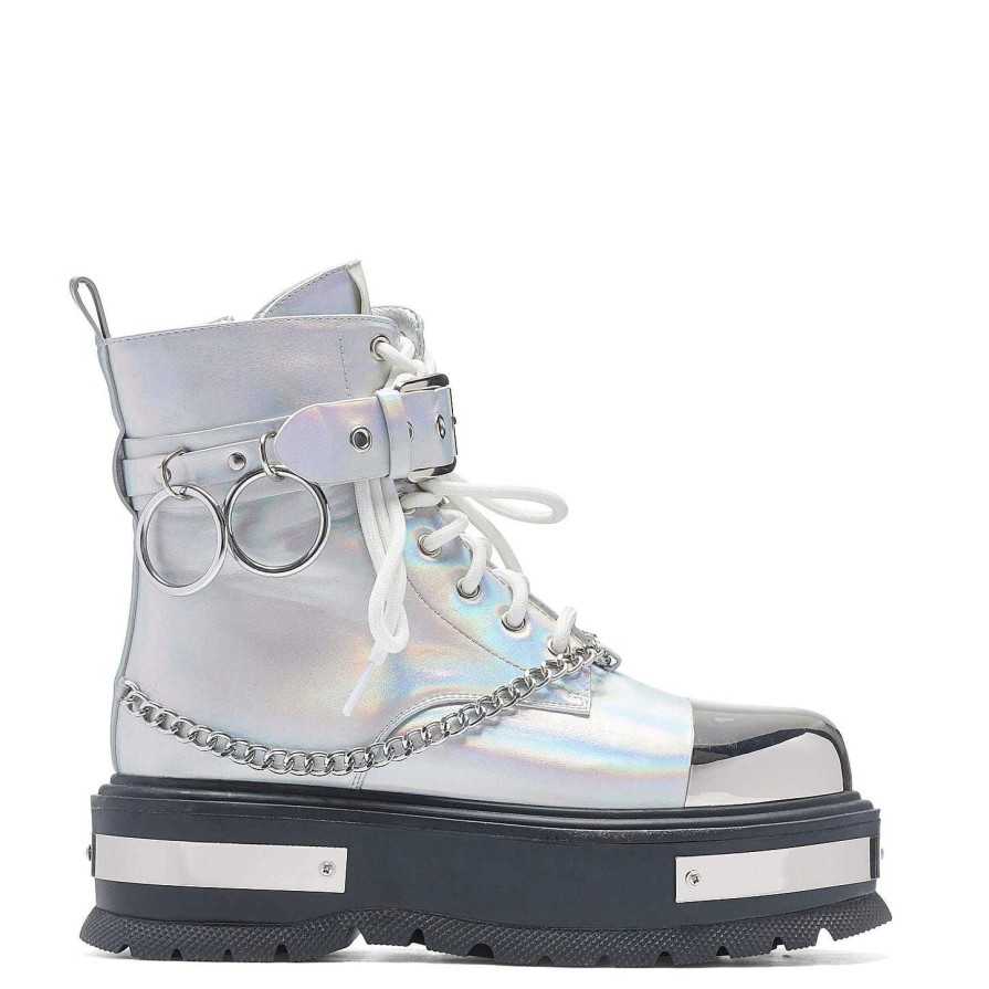 Online Borin Hardware Platform Boots - Silver Hologram Platform Boots