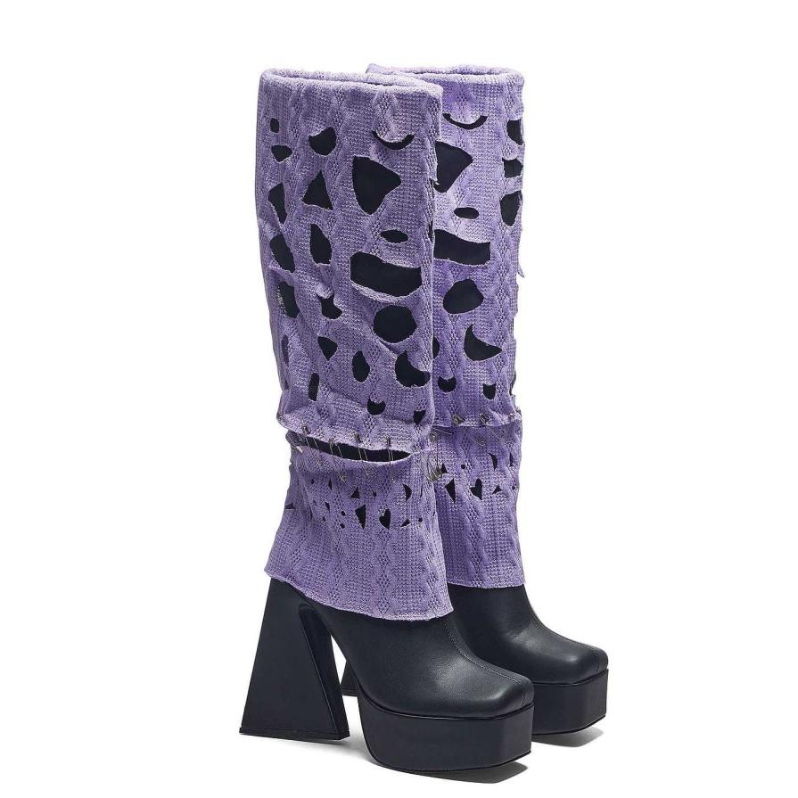 Hot Jam Monster Heeled Long Boots - Purple Heeled Boots