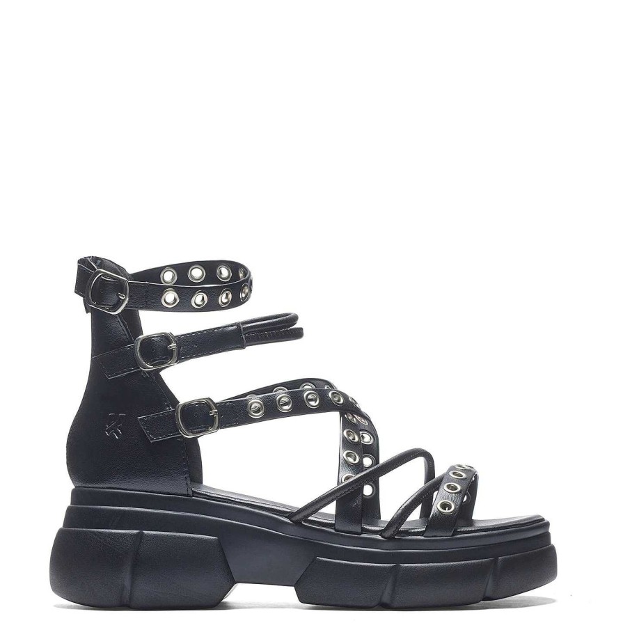 New Dark Writings Strappy Chunky Sandals - Black Platform Sandals