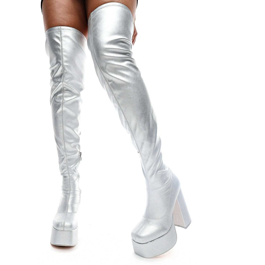 New The Redemption Plus Size Thigh High Boots - Silver The Long Boot