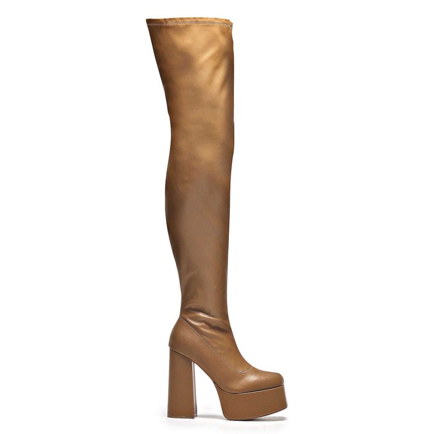 Hot The Redemption Stretch Thigh High Boots - Khaki Heeled Boots