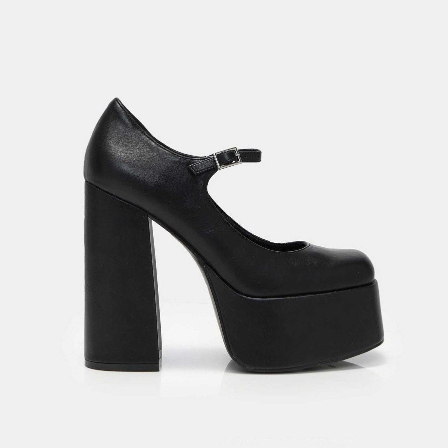 Wholesale Darkbloom Black Platform Heels Heeled Mary Janes