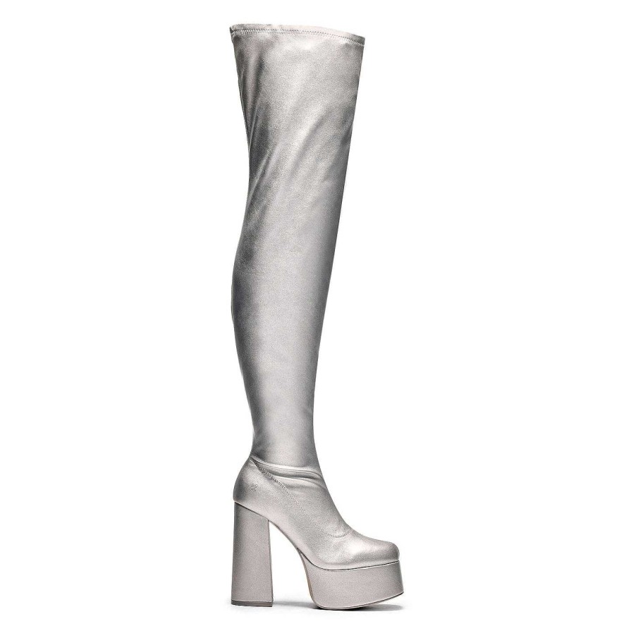 Hot The Redemption Plus Size Thigh High Boots - Silver The Platform Boot