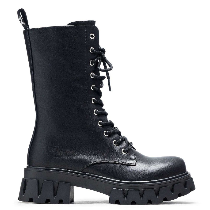 Hot Siren Tall Lace Up Boots - Black Platform Boots