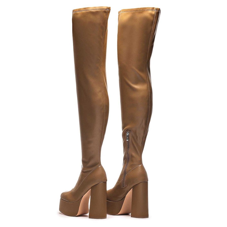 Hot The Redemption Stretch Thigh High Boots - Khaki Heeled Boots