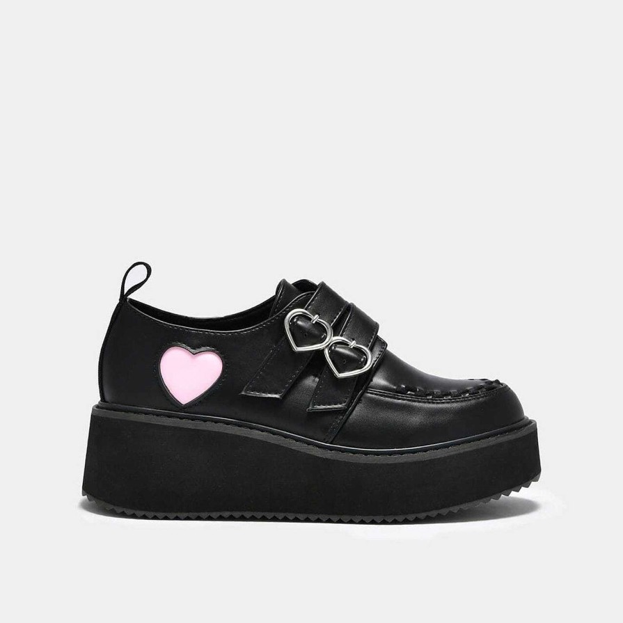 Best Pothos Pink Heart Wave Platform Shoes Chunky Platform