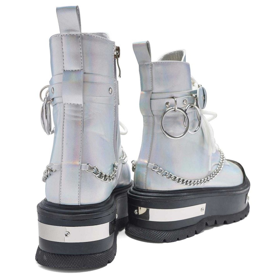 Clearance Borin Hardware Platform Boots - Silver Hologram Ankle Boots