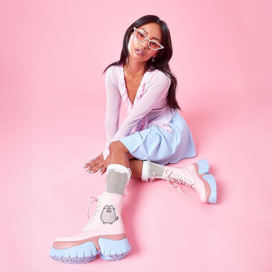 Hot Pusheen Doughnuts Pastel Patent Boots Platform Boots