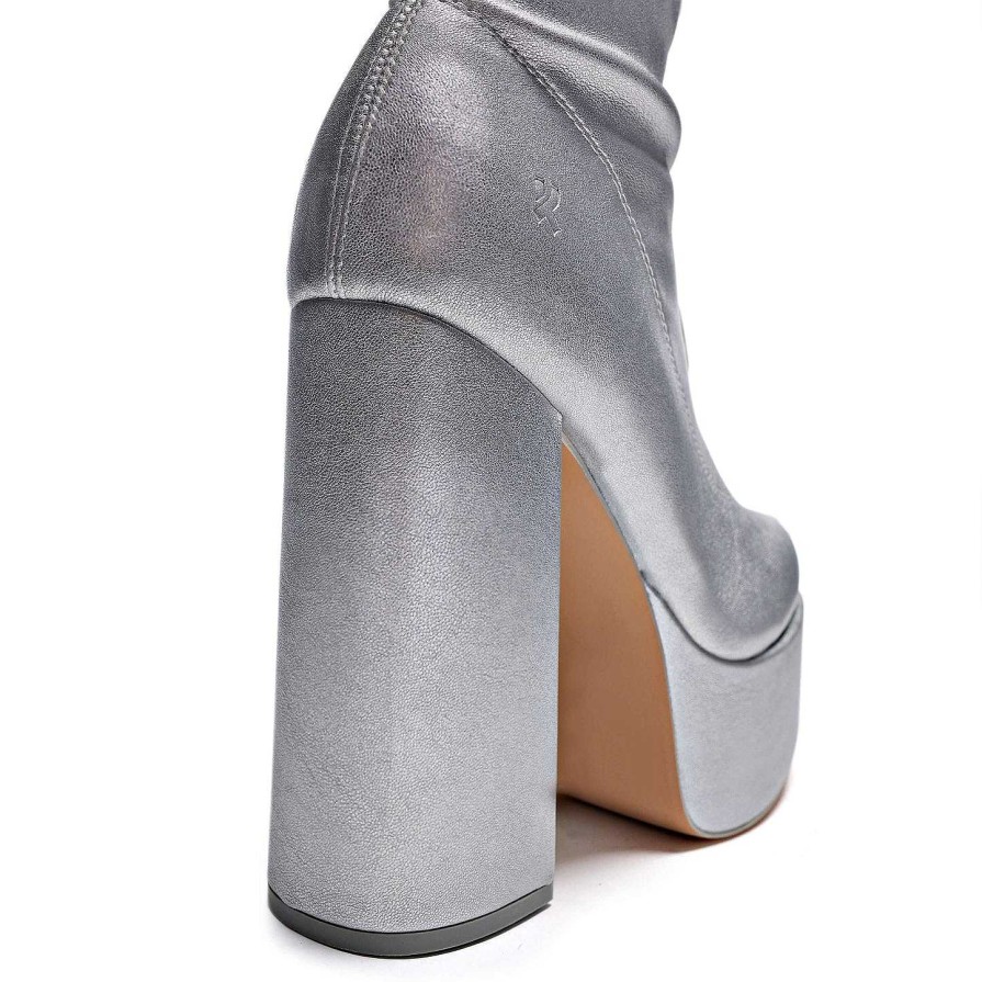 Wholesale The Redemption Plus Size Thigh High Boots - Silver Heeled Boots