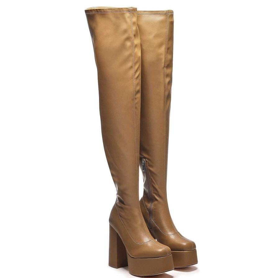 Best The Redemption Stretch Thigh High Boots - Khaki Platform Boots