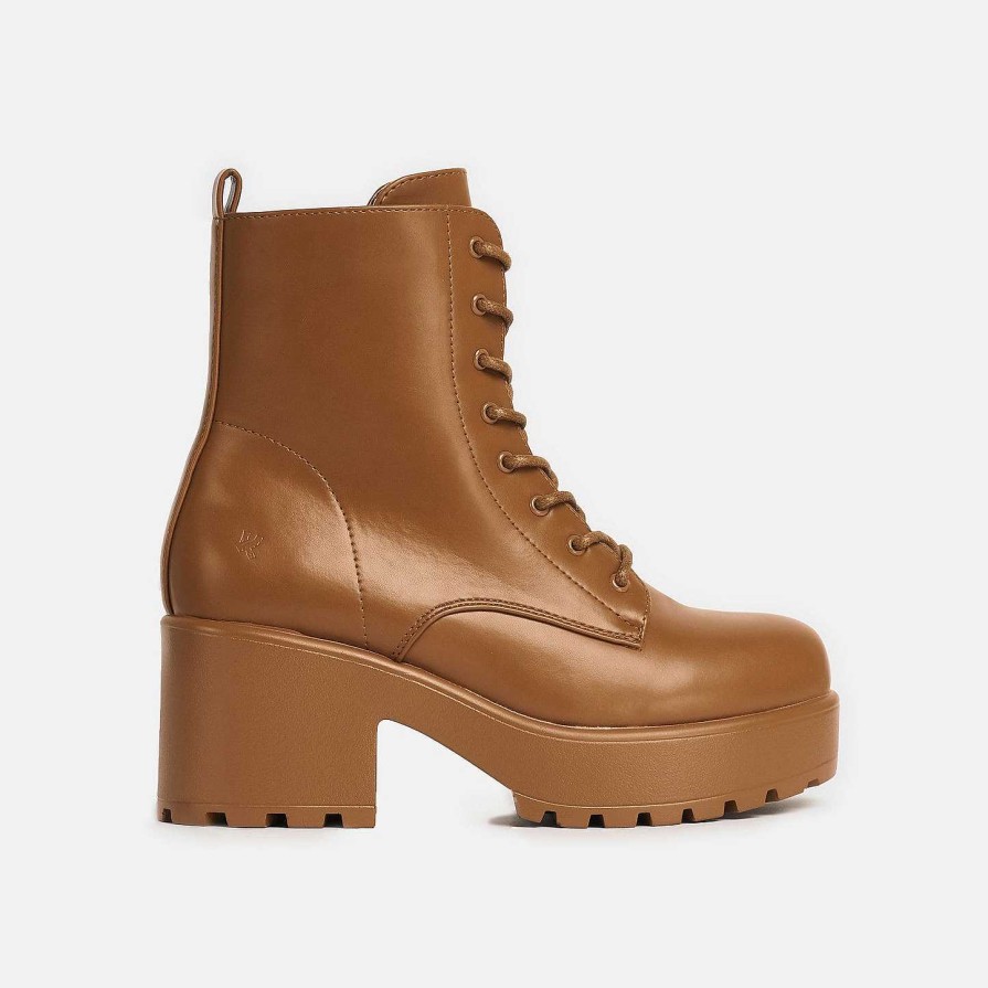 New Gin Burnt Orange Platform Military Boots Heeled Boots