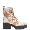 New Clarabelle Brown Cow Print Switch Lace Up Boots Ankle Boots