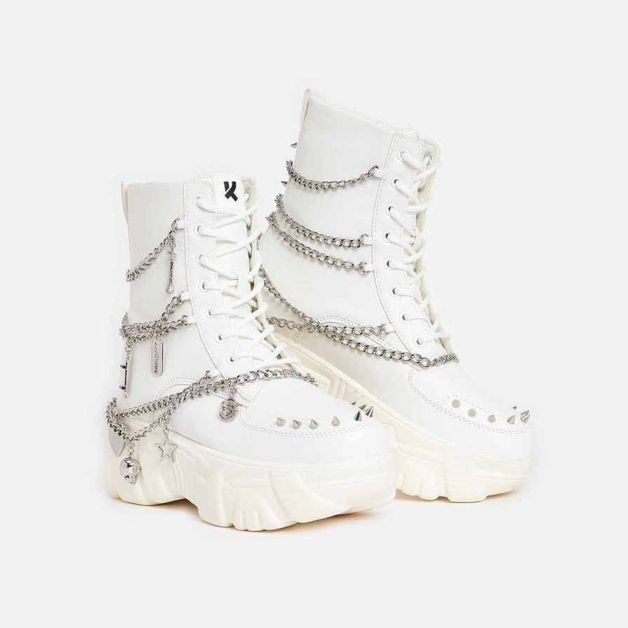 Hot Boned Catch White Mystic Charm Boots Platform Boots