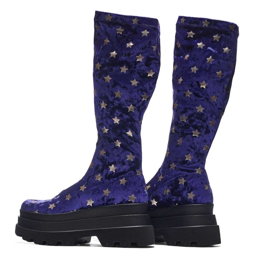 Best Celestial Dusk Trident Velvet Long Boots - Spellbound Purple | Koi Platform Boots