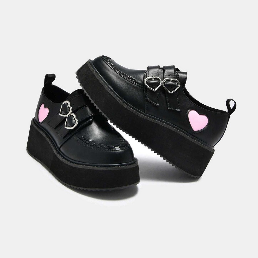 Best Pothos Pink Heart Wave Platform Shoes Chunky Platform