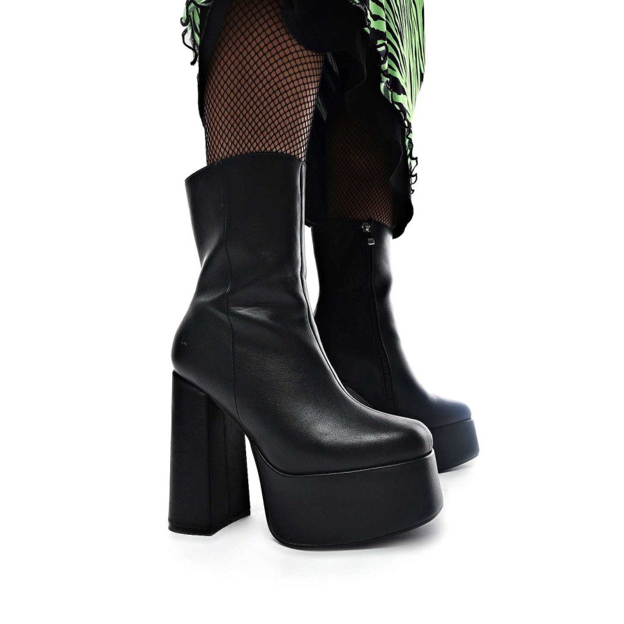 New Lexus Black Platform Heeled Boots Ankle Boots