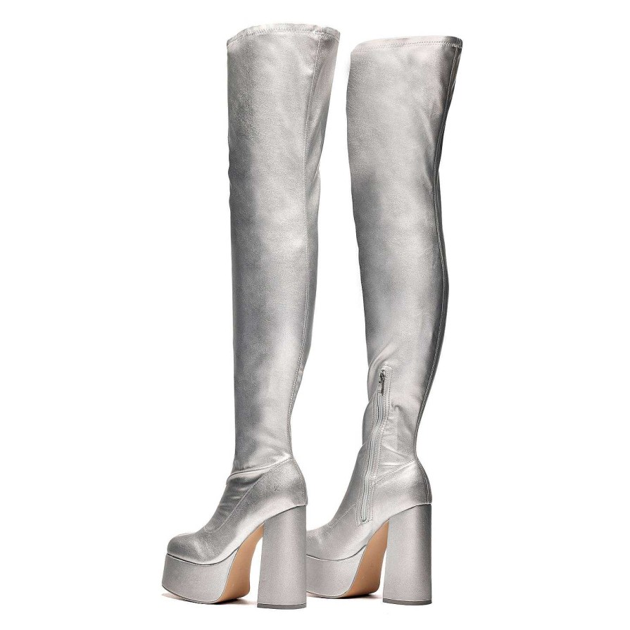 Best The Redemption Plus Size Thigh High Boots - Silver Platform Boots