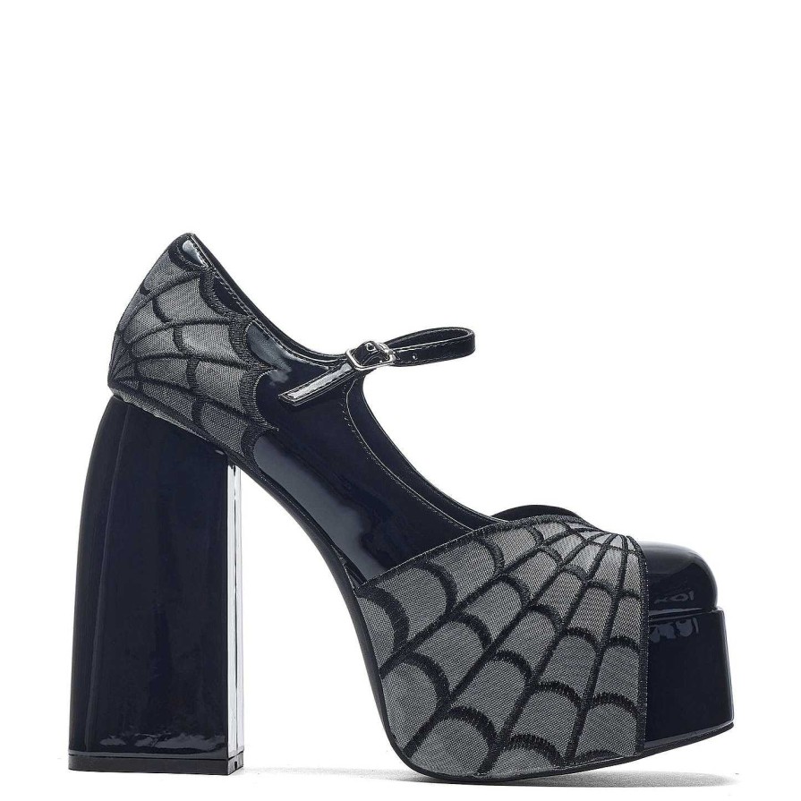 Hot Octavia Web Platform Heels - Black Platform Heels