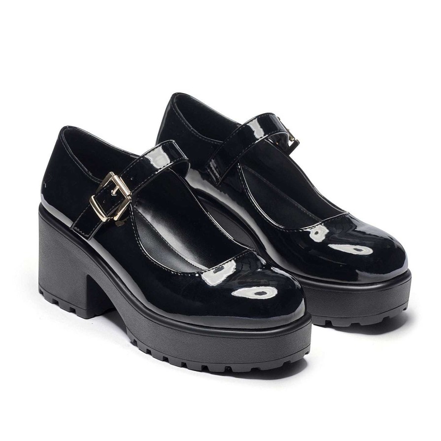 Clearance Black Chunky Platform Mary Jane Shoes Heeled Mary Janes