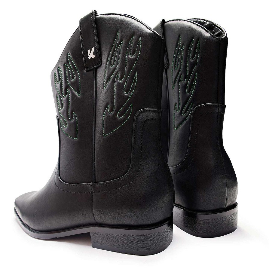 Clearance Broken Bronco Men'S Green Flame Cowboy Boots Black Boots