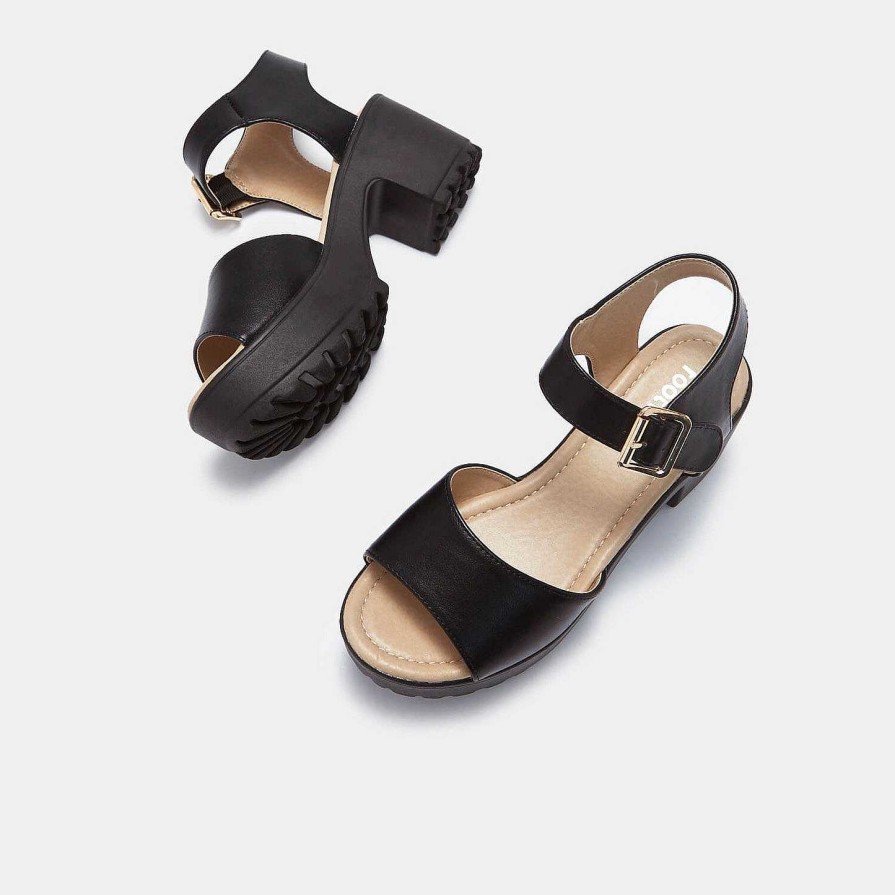 Best Black Ankle Strap Chunky Platform Cleated Sandals Platform Sandals