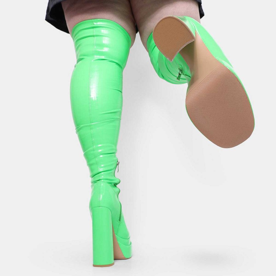 Clearance The Redemption Green Stretch Thigh High Boots Heeled Boots