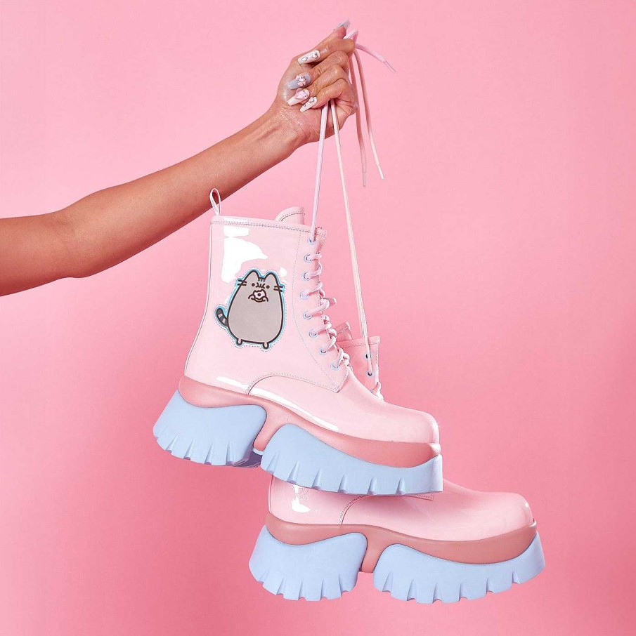 New Pusheen Doughnuts Pastel Patent Boots Chunky Boots