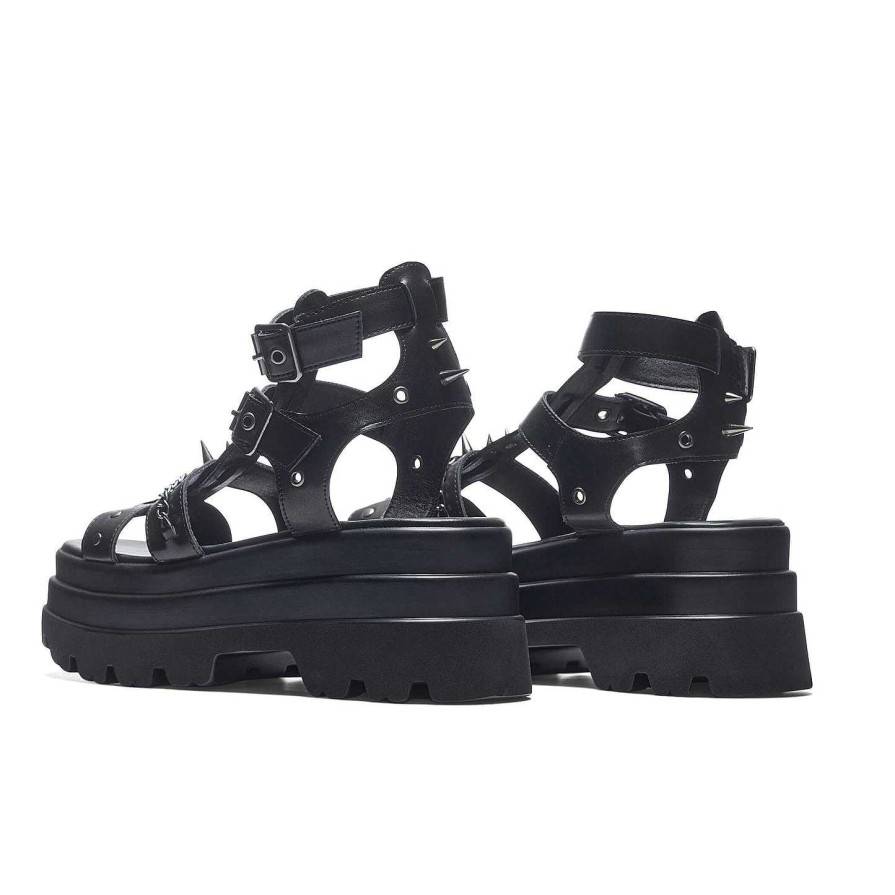 Online The Divine Destruction Spiked Chunky Sandals - Black Platform Sandals