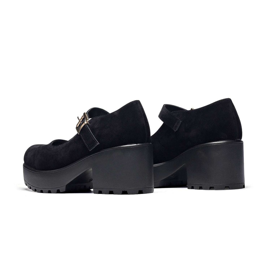 Clearance Black Chunky Platform Mary Jane Shoes Suede Mary Janes